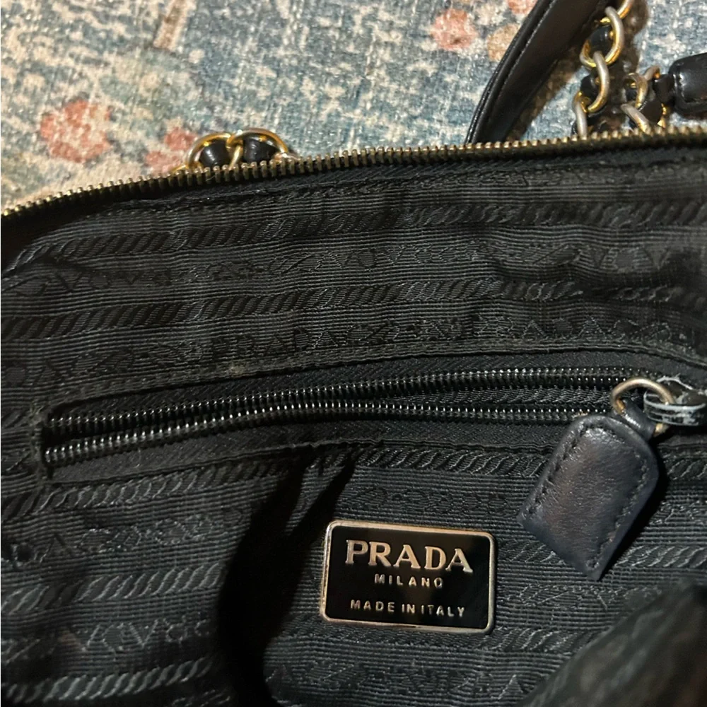 Prada Black Nylon Shoulder Bag with Gold Chain - Picture 10 of 10